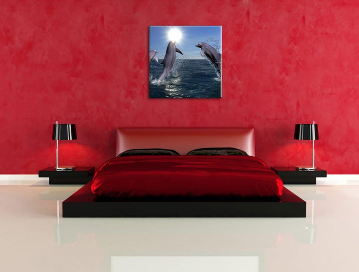 Pixxprint springende Delphine als Leinwandbild Quadratisch/Grösse: 70x70 / Wandbild/Kunstdruck/ferti