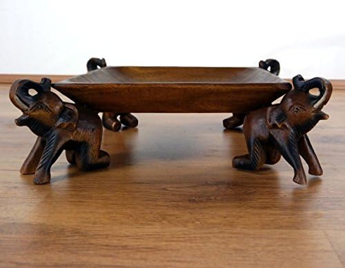livasia Obstschale, Gebäckschale mit Elefanten aus Holz, Brotschale, asiatische Deko Schale eckig, H