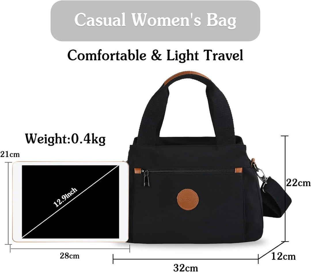 PORRASSO Damen Umhängetasche Casual Handtasche Multi Tasche Nylon Schultertasche Reisen Schule Arbei