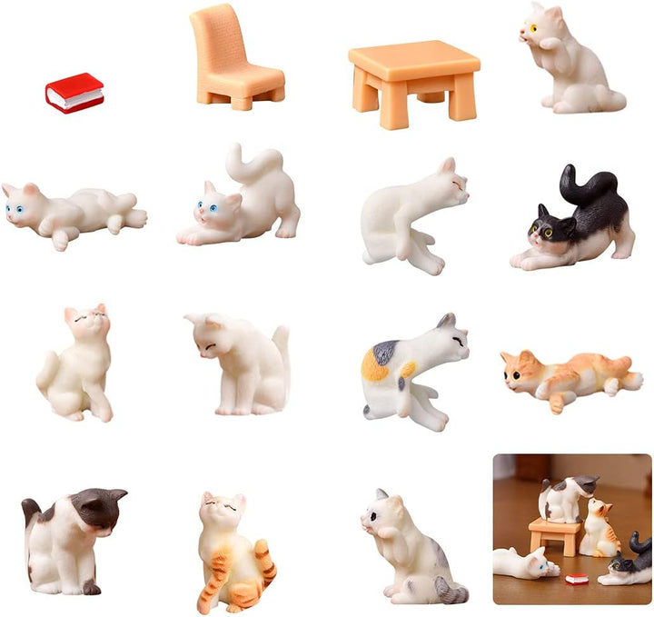 Rolin Roly 15Pcs Mini Katzen Figuren Harz Landschafts Decoration Miniatur Garten Figuren Micro Lands