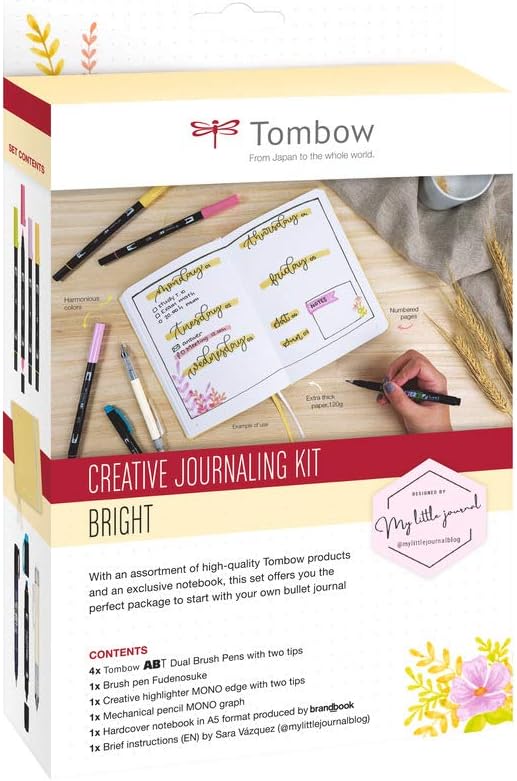 Tombow BUJO-SET2 Creative Journaling Kit Bright, Notizbuch + 7 ausgewählte Produkte