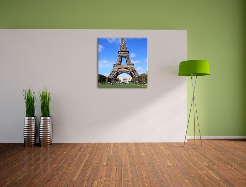Eifelturm Paris, Format: 70x70 auf Leinwand, XXL riesige Bilder fertig gerahmt mit Keilrahmen, Kunst