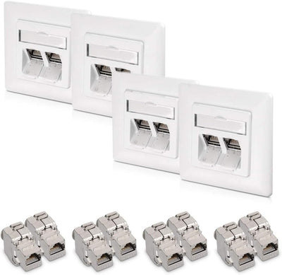 kwmobile Keystone Dose Modul Set - 8X Keystone Modul 4X Netzwerkdose CAT 6A Kabel - 10Gibt/s geschir