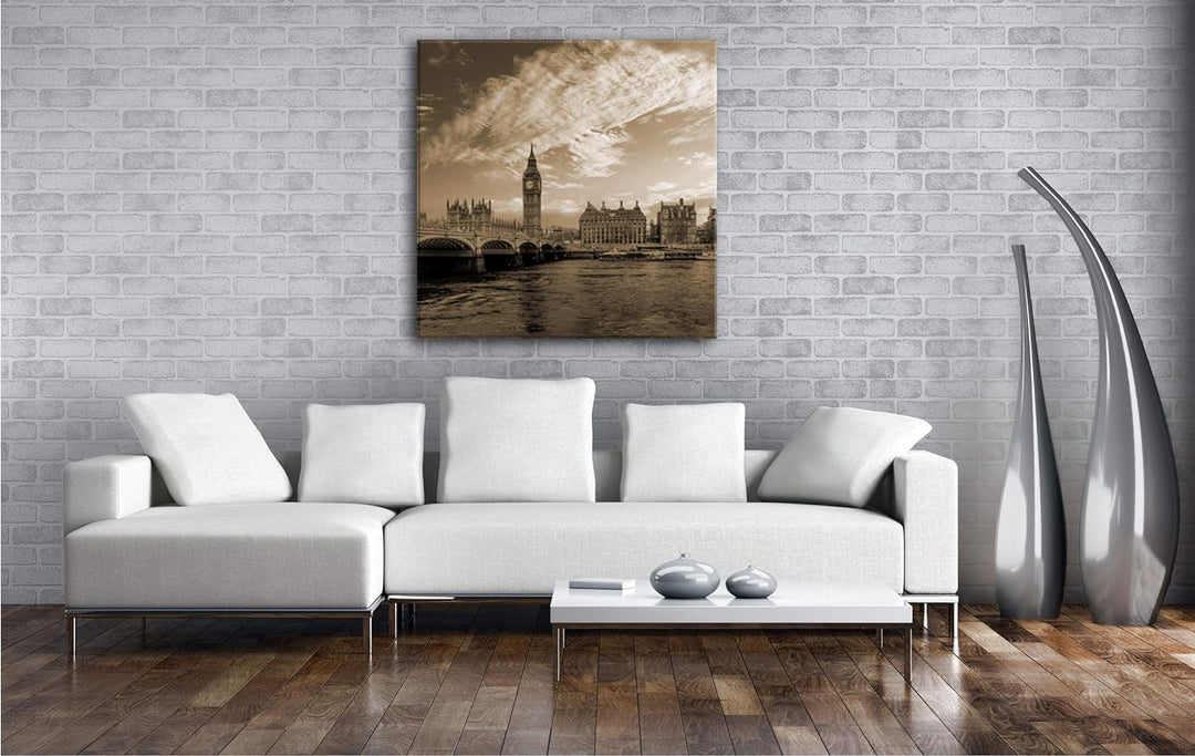 deyoli Skyline London Format: 60x60 Effekt: Sepia als Leinwandbild, Motiv fertig gerahmt auf Echthol