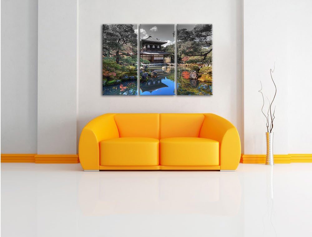 Pixxprint Ginkaku-ji-Tempel in Kyoto / 3-Teilig/Gesamtmass 120cm Leinwandbild bespannt auf Holzrahme