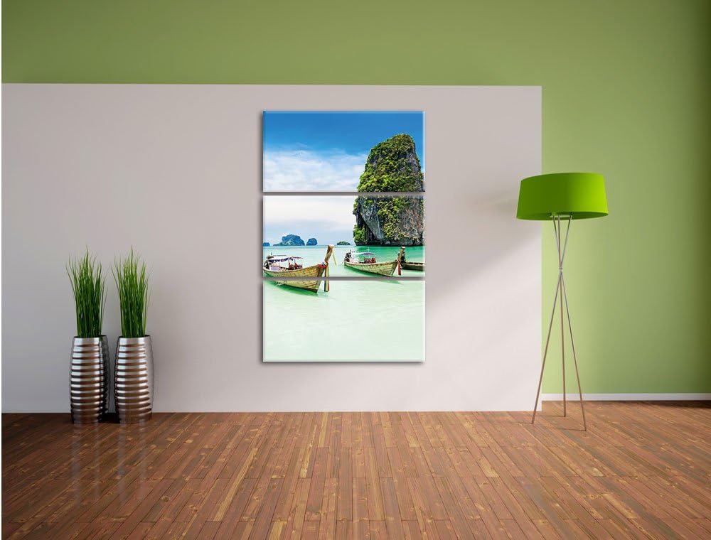 Pixxprint Longtailboote in Thailand als Leinwandbild/Grösse: 3 Teilig (120x80) cm/Wandbild/Kunstdruc