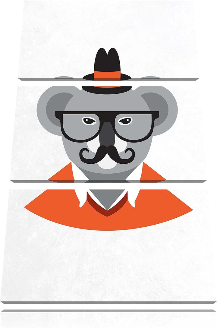 Pixxprint Hipster Koala als Leinwandbild/Grösse: 3 Teilig (120x80) cm/Wandbild/Kunstdruck/fertig bes