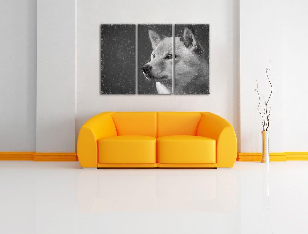 anmutiger Finnen-Spitz im Gras NewArt 3-Teiler Leinwandbild 120x80 Bild auf Leinwand, XXL riesige Bi