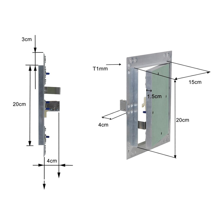 Revisionsklappe Aluminium Rahmen 15x20cm 12,5mm Einlage GK Gipskarton Revisionstür Alu, 15x20cm