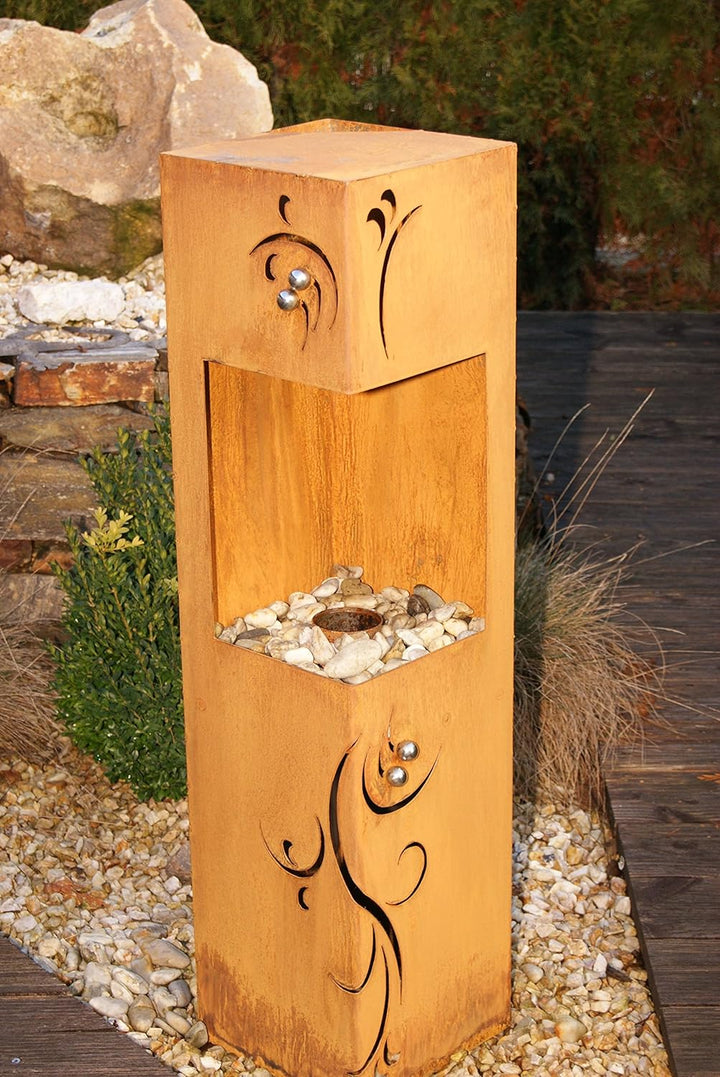 Feuersäule Barocco Edelrost Rost Metall Gartendeko Garten Stele Fackel Feuer Säule