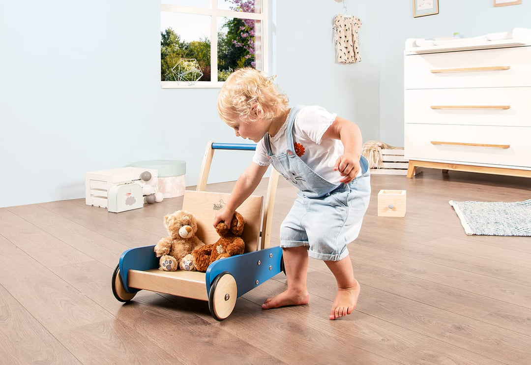 Lauflernwagen 'Mats' von Pinolino, sichere Laufhilfe mit Bremse, blau