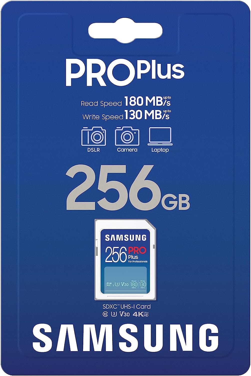 Samsung PRO Plus SD-Karte, 256 GB, UHS-I U3, Full HD & 4K UHD, 180 MB/s Lesen, 130 MB/s Schreiben, S