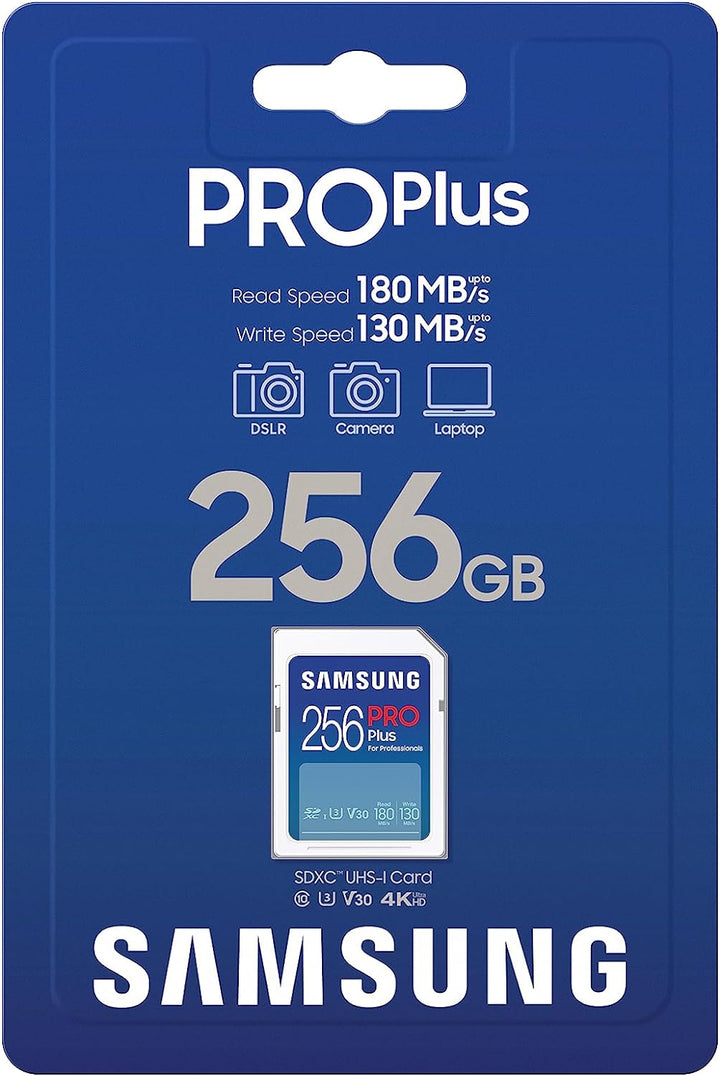 Samsung PRO Plus SD-Karte, 256 GB, UHS-I U3, Full HD & 4K UHD, 180 MB/s Lesen, 130 MB/s Schreiben, S