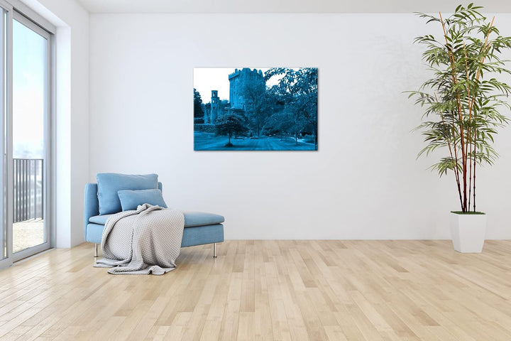deyoli Blarney Castle in Irland Format 80x60 Effekt: Monocrome Blau als Leinwandbild, Motiv fertig g
