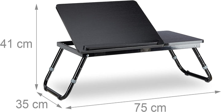 Relaxdays 1 x Laptoptisch fürs Bett, verstellbar, Betttablett klappbar, Leseklappe und Ablage, HxBxT