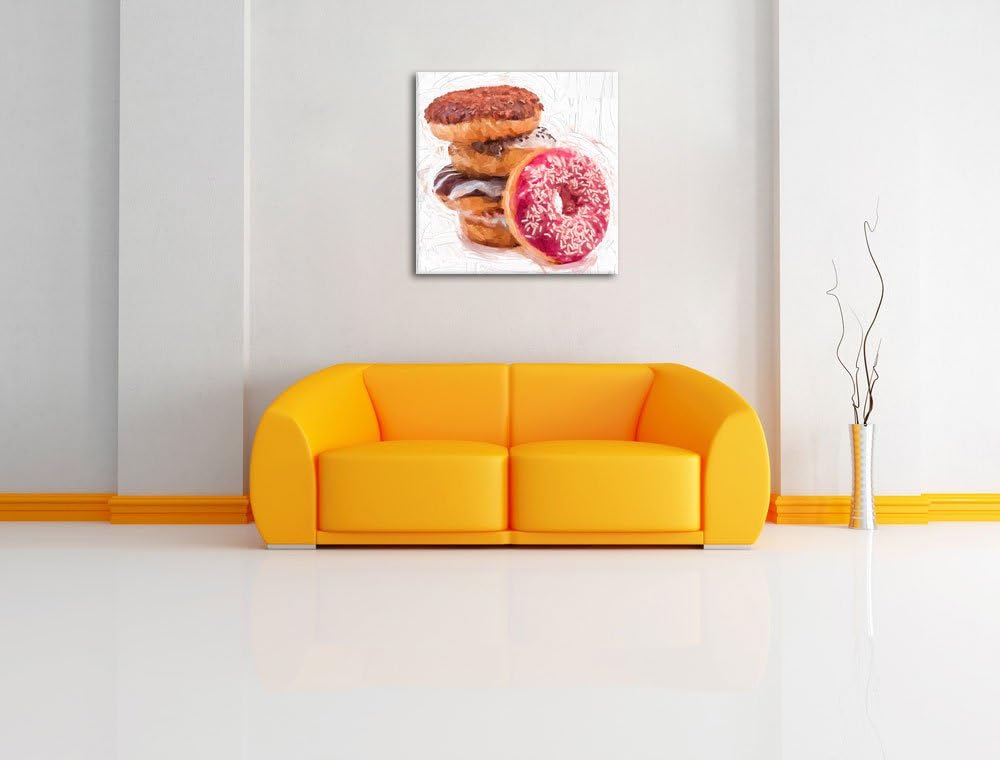 Süsse Donuts Pinsel Effekt, Format: 70x70 auf Leinwand, XXL riesige Bilder fertig gerahmt mit Keilra