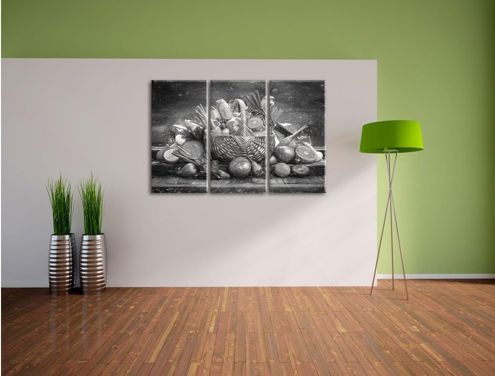 Pixxprint Obst und Gemüse im Korb als Leinwandbild/Grösse: 3 Teilig (120x80 cm) cm/Wandbild/Kunstdru