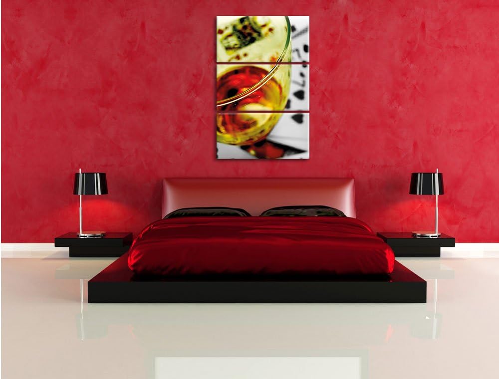 Pixxprint Glas Wein auf Spielkarten/Format: 3-Teiler (120x80cm) cm/Leinwandbild fertig bespannt Wand