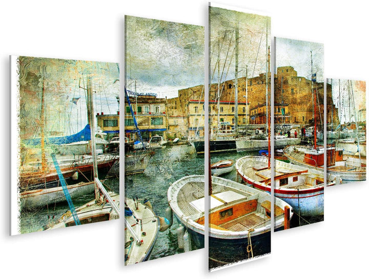islandburner Bild auf Leinwand Künstlerische Bild In Der Malerei Stil Boote In Neapel Hafen Vor Der
