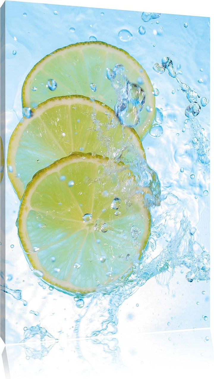 Zitrone fällt ins Wasser, Format: 100x70 auf Leinwand, XXL riesige Bilder fertig gerahmt mit Keilrah