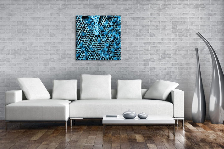deyoli Honigwabe mit Bienen im Format: 70x70 Effekt: Zeichnung als Leinwandbild, Motiv auf Echtholzr