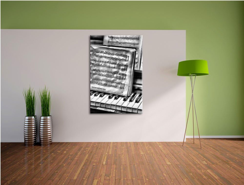 Pixxprint Klavier mit Notenblätter / 100x70cm Leinwandbild bespannt auf Holzrahmen/Wandbild Kunstdru