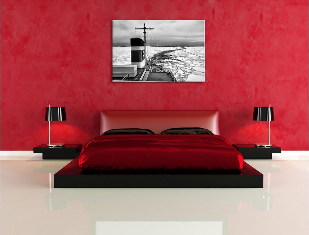 Pixxprint riesiges Schiff in Eisdecke 100x70cm Leinwandbild Wandbild Kunstdruck, 100x70