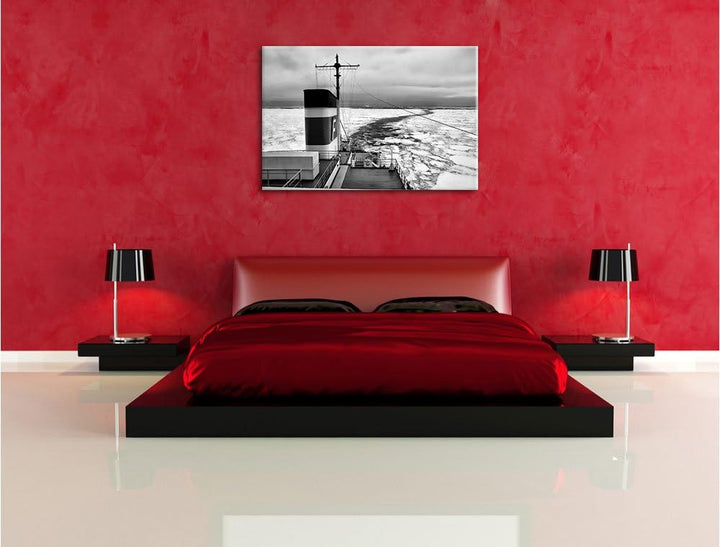 Pixxprint riesiges Schiff in Eisdecke 100x70cm Leinwandbild Wandbild Kunstdruck, 100x70
