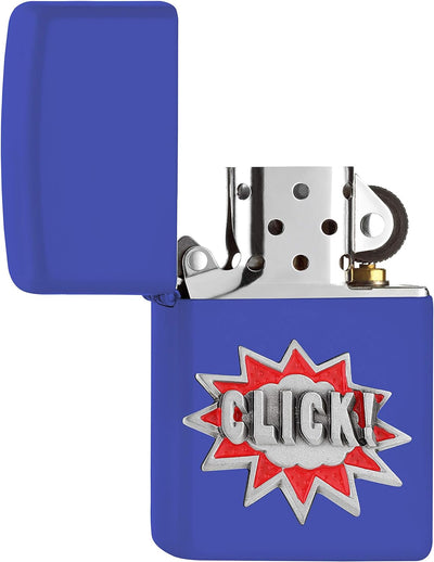 ZIPPO – Sturmfeuerzeug, Click, Emblem Attached, Royal Blue Matte, nachfüllbar, in hochwertiger Gesch