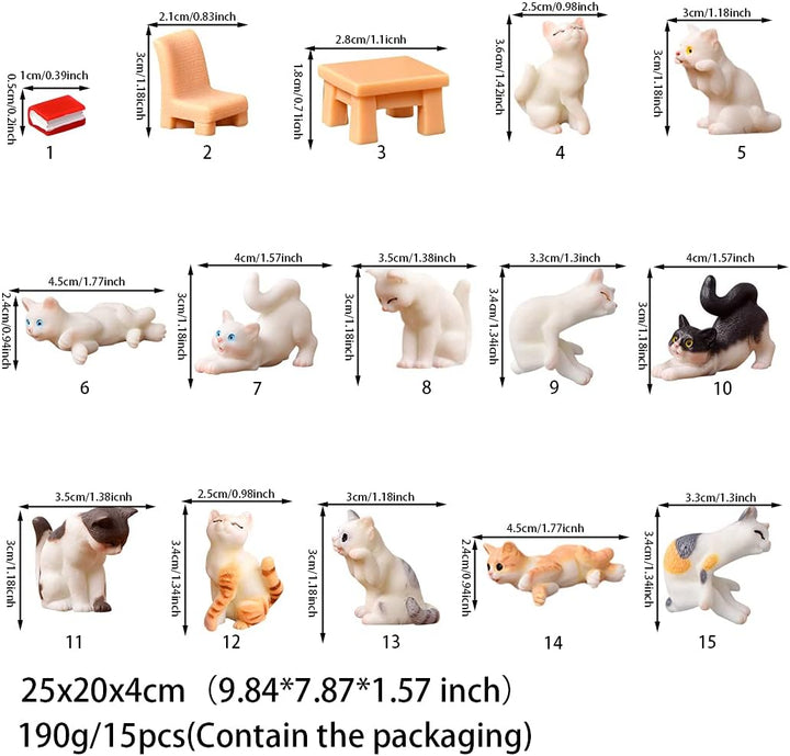 Rolin Roly 15Pcs Mini Katzen Figuren Harz Landschafts Decoration Miniatur Garten Figuren Micro Lands