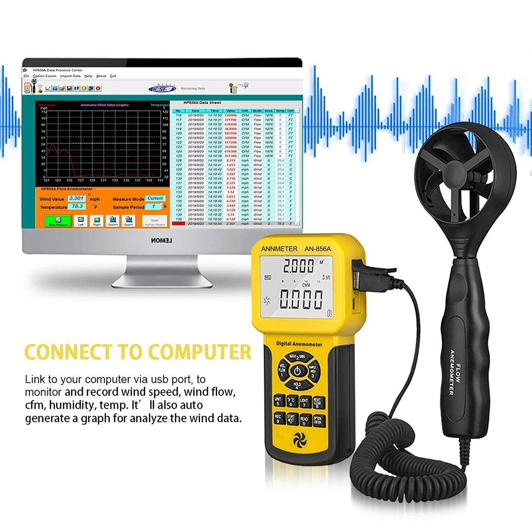 Handheld CFM CMM Windgeschwindigkeitsmesser, separates Anemometer messen Luftstrom Geschwindigkeit T