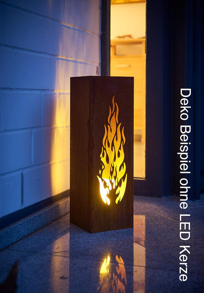 AMARE Deko Säule Windlicht Feuersäule Laterne Design Flammen Edelrost 16 x 16 x 50 cm Design Flamme