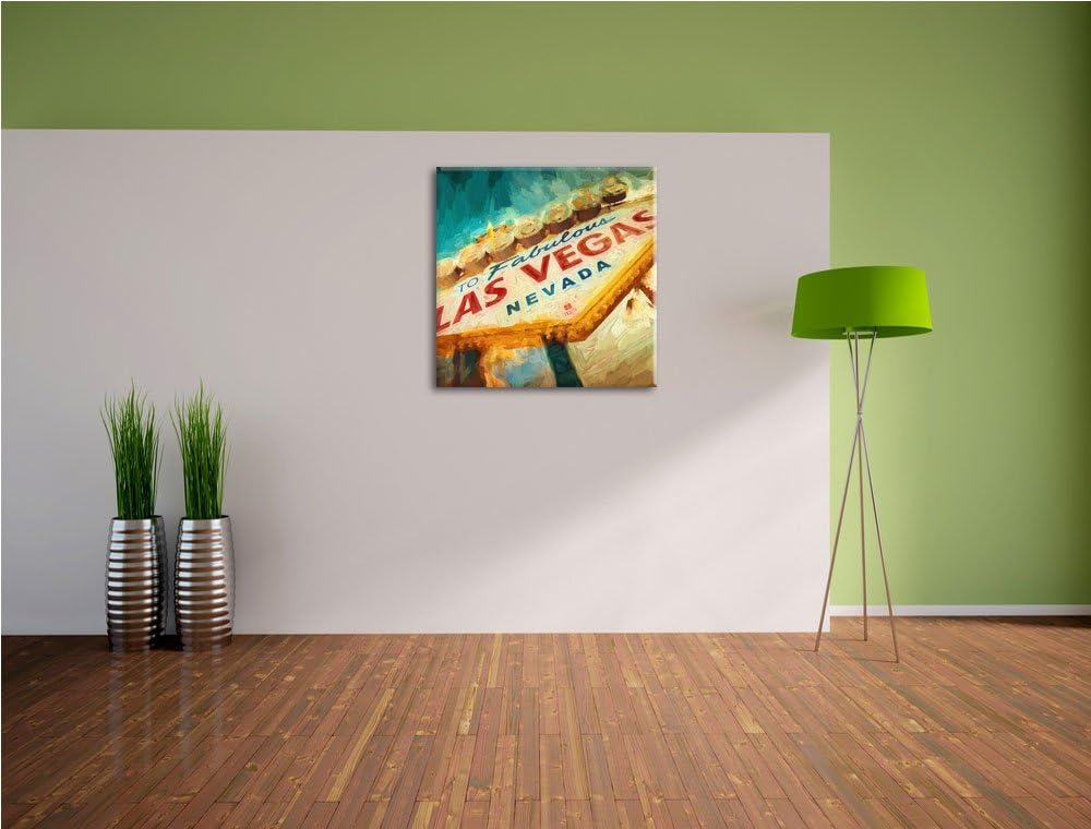 Pixxprint Las Vegas Schild im Retro-Look als Leinwandbild/Grösse: 70x70 cm/Wandbild/Kunstdruck/ferti