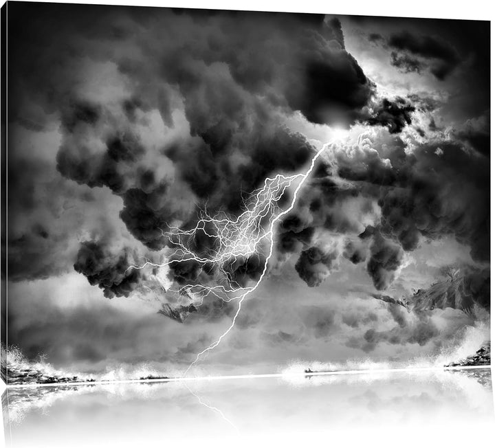 Pixxprint Monocrome, Blitz am Himmel, Format: 100x70 auf Leinwand, 100x70