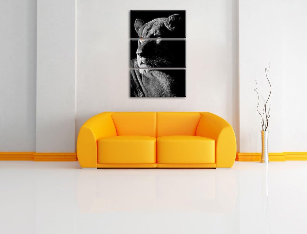 Dark prächtige Löwin schwarz/weiss Deluxe 3-Teiler Leinwandbild 120x80 Bild auf Leinwand, XXL riesig
