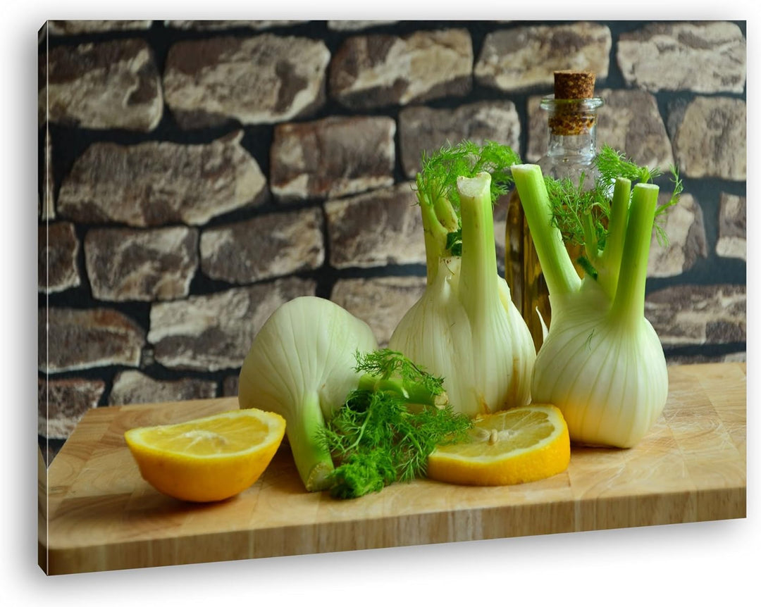 deyoli appetitlicher Fenchel mit Zitronen Format: 80x60 als Leinwandbild, Motiv fertig gerahmt auf E