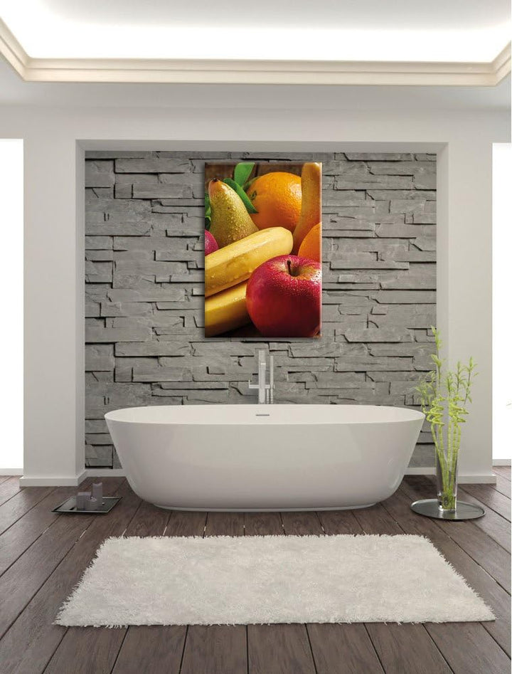 Pixxprint Obst Erdbeeren Kiwi Orangen als Leinwandbild/Grösse: 100x70 / Wandbild/Kunstdruck/fertig b