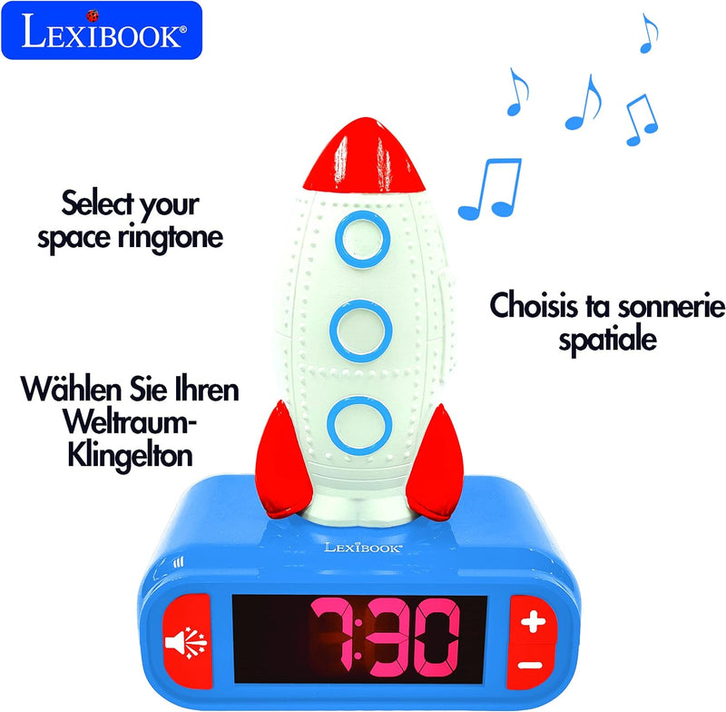 Lexibook - Wecker Nachtlicht Rakete für Kinder, Leuchtende Rakete, Uhr, Wecker für Jungen, Snooze, F