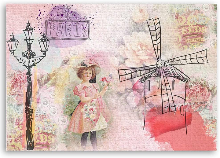 Feeby Vlies Leinwandbild Paris Zeichnung Grafik Aquarell 90x60 cm Druckbild Wandbild Wanddekoration