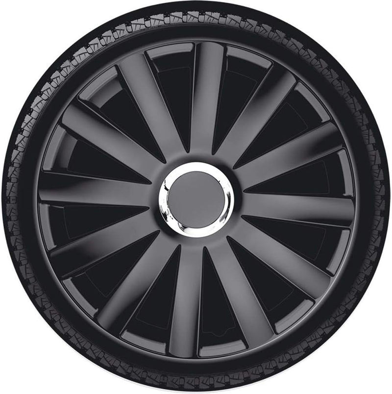 AUTO-STYLE Satz Radzierblenden Spyder 14-Zoll Schwarz + Chrom Ringe 14-inch Schwarz + Chrom Ringe, 1