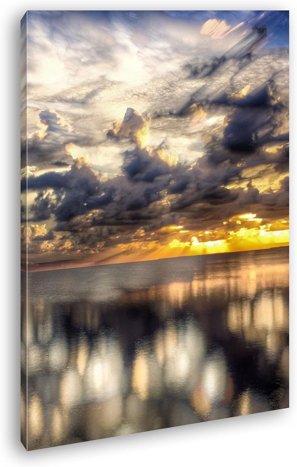 Sonnenuntergang auf dem Ozean Format: 100x70 als Leinwand, Motiv fertig gerahmt auf Echtholzrahmen,