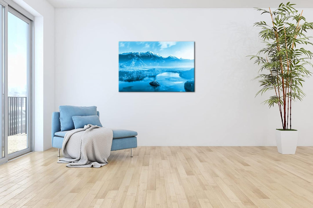 deyoli Bergsee in Slowenien Format: 60x40 Effekt: Monocrome Blau als Leinwand, Motiv fertig gerahmt