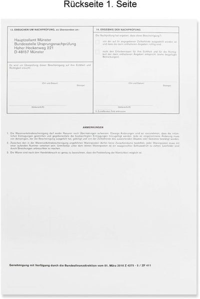 EUR1 EUR.1 Warenverkehrsbescheinigung Formular für Laserdrucker (50 Stck), 50 Stck