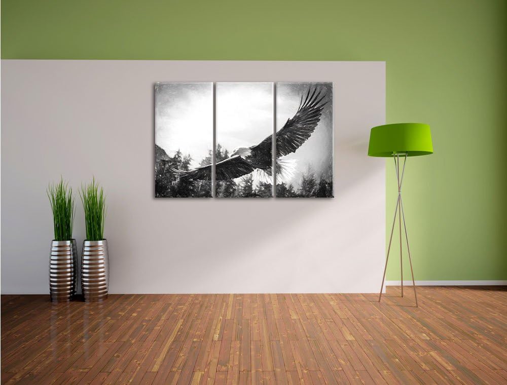 Pixxprint Adler als Leinwandbild | Grösse: 3 Teilig (120x80) | Wandbild| Kunstdruck | fertig bespann