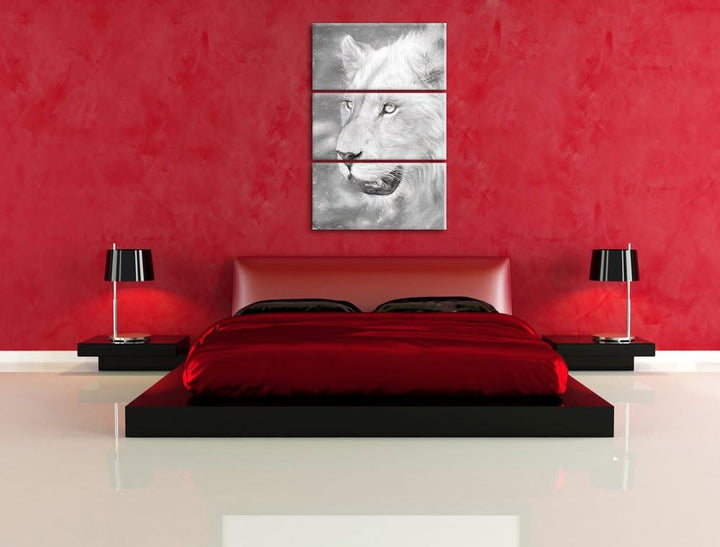 schöne weisse Löwin Spezial 3-Teiler Leinwandbild 120x80 Bild auf Leinwand, XXL riesige Bilder ferti