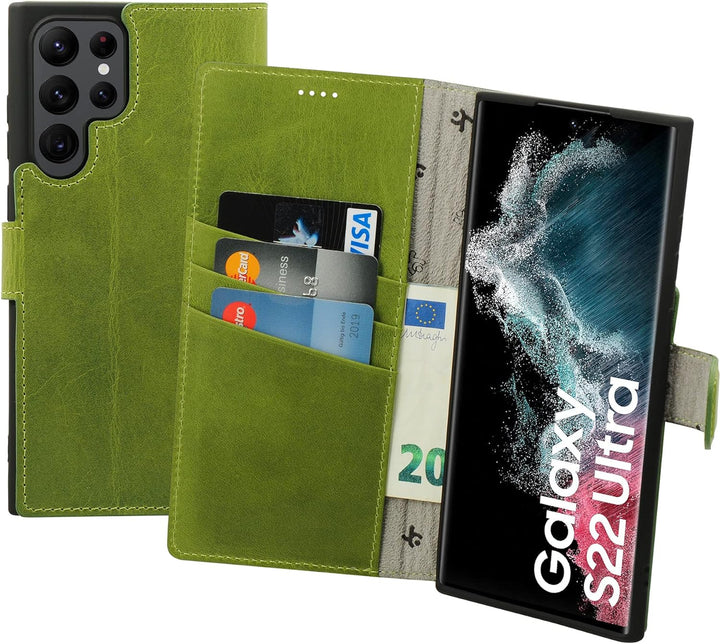 Suncase Book-Style Hülle kompatibel mit Samsung Galaxy S22 Ultra 5G Leder Tasche (Slim-Fit) Lederhül