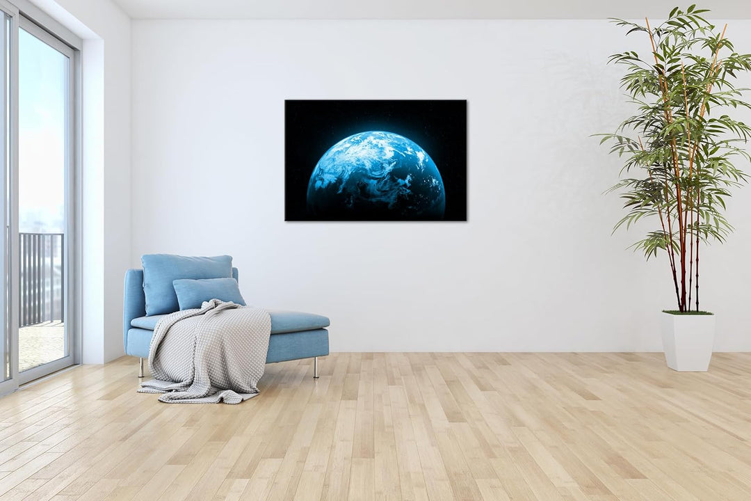 Planet Erde Format: 80x60 cm Effekt: Monocrome Blau als Leinwandbild, Motiv fertig gerahmt auf Echth