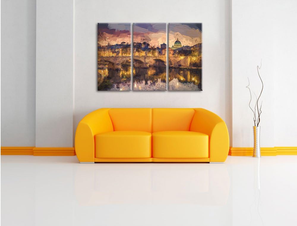 Pixxprint Rom an der Tiber in Richtung Kathedrale St. Peter Kunst Pinsel Effekt 3-Teiler Leinwandbil