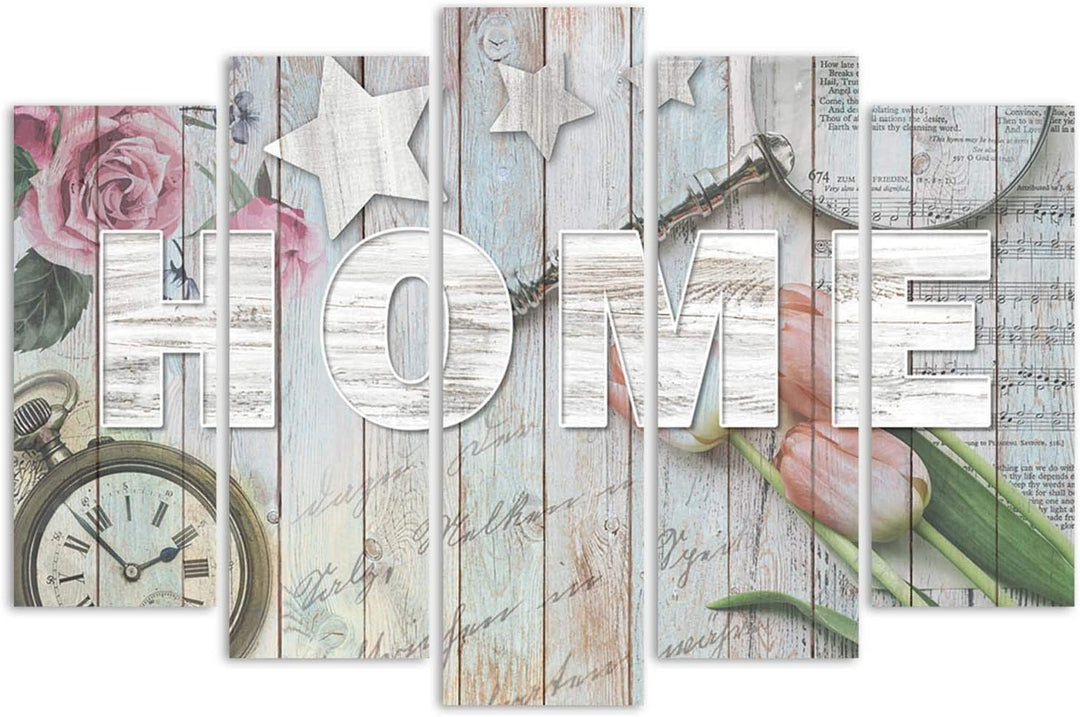 Wanddeko 5 Paneele Home 100x70 cm Deko Wand Kunst Wanddekoration Shabby Chic Tulpen Beige Deko Panee