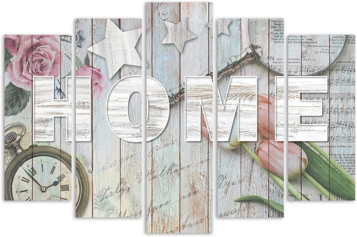 Wanddeko 5 Paneele Home 100x70 cm Deko Wand Kunst Wanddekoration Shabby Chic Tulpen Beige Deko Panee